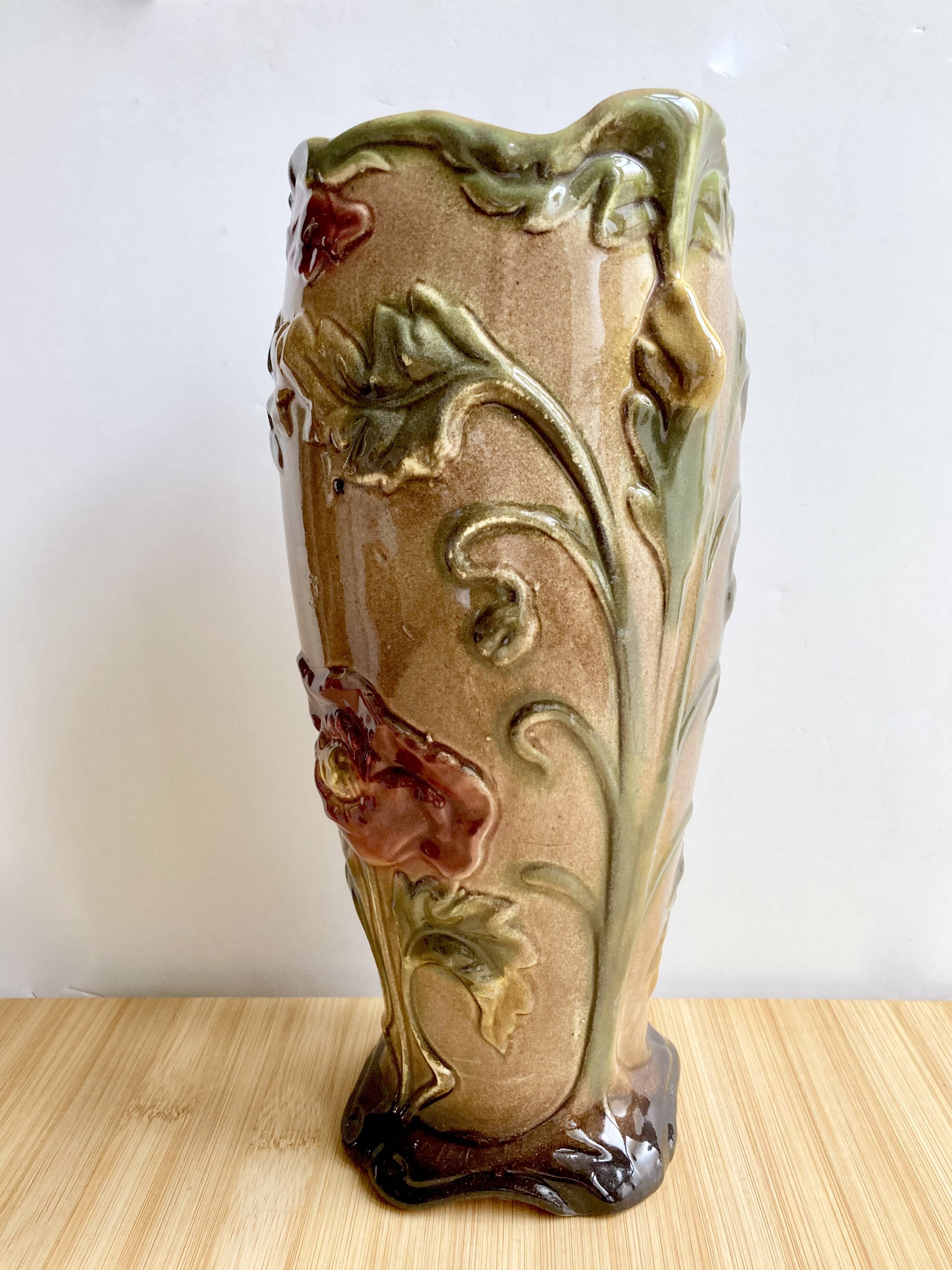 Large Art Nouveau Barbotine vase from Saint-Amand