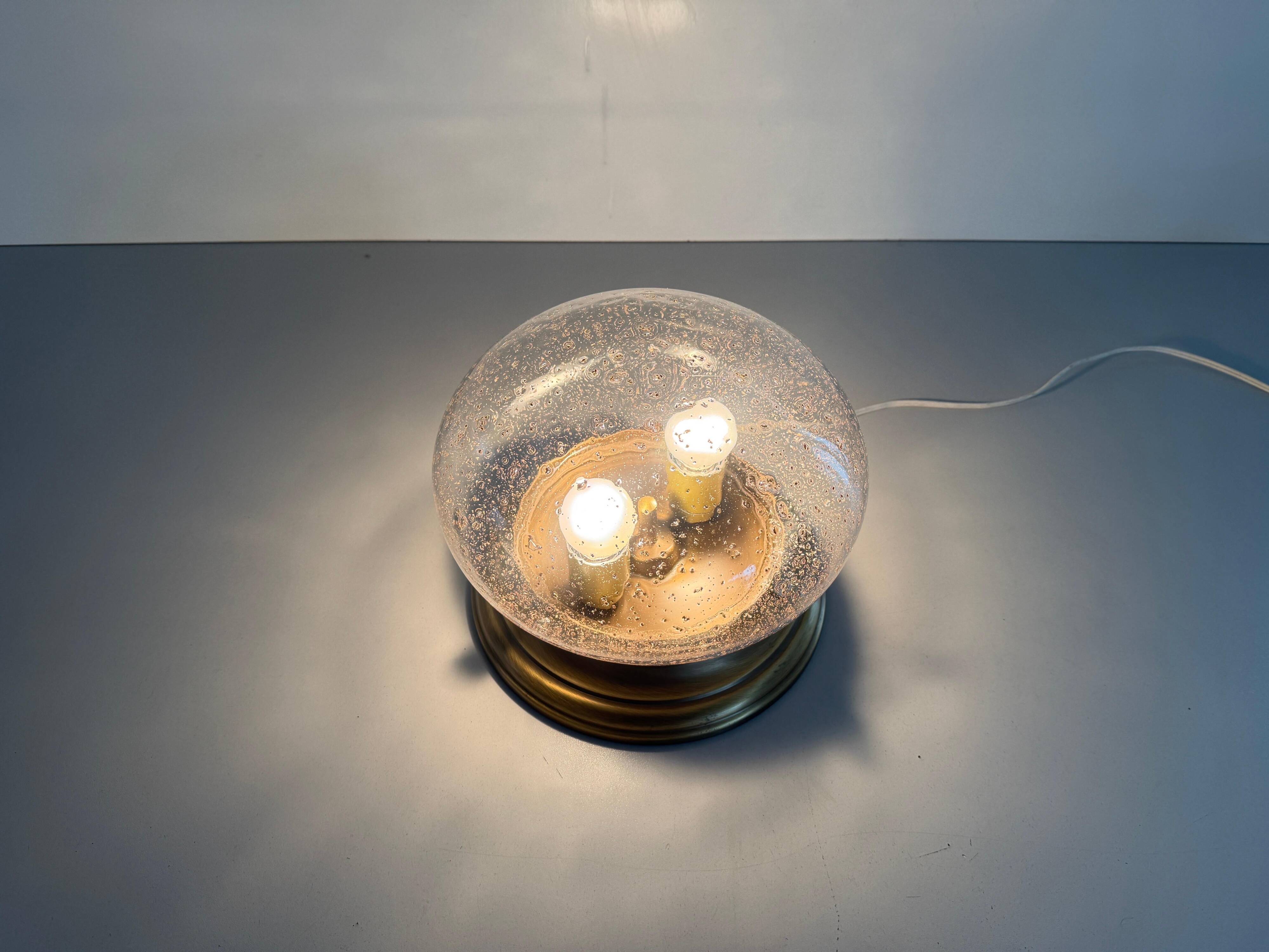Flush glass shade with bubble pattern and brass base by Hillebrand, 1960s, Germany.