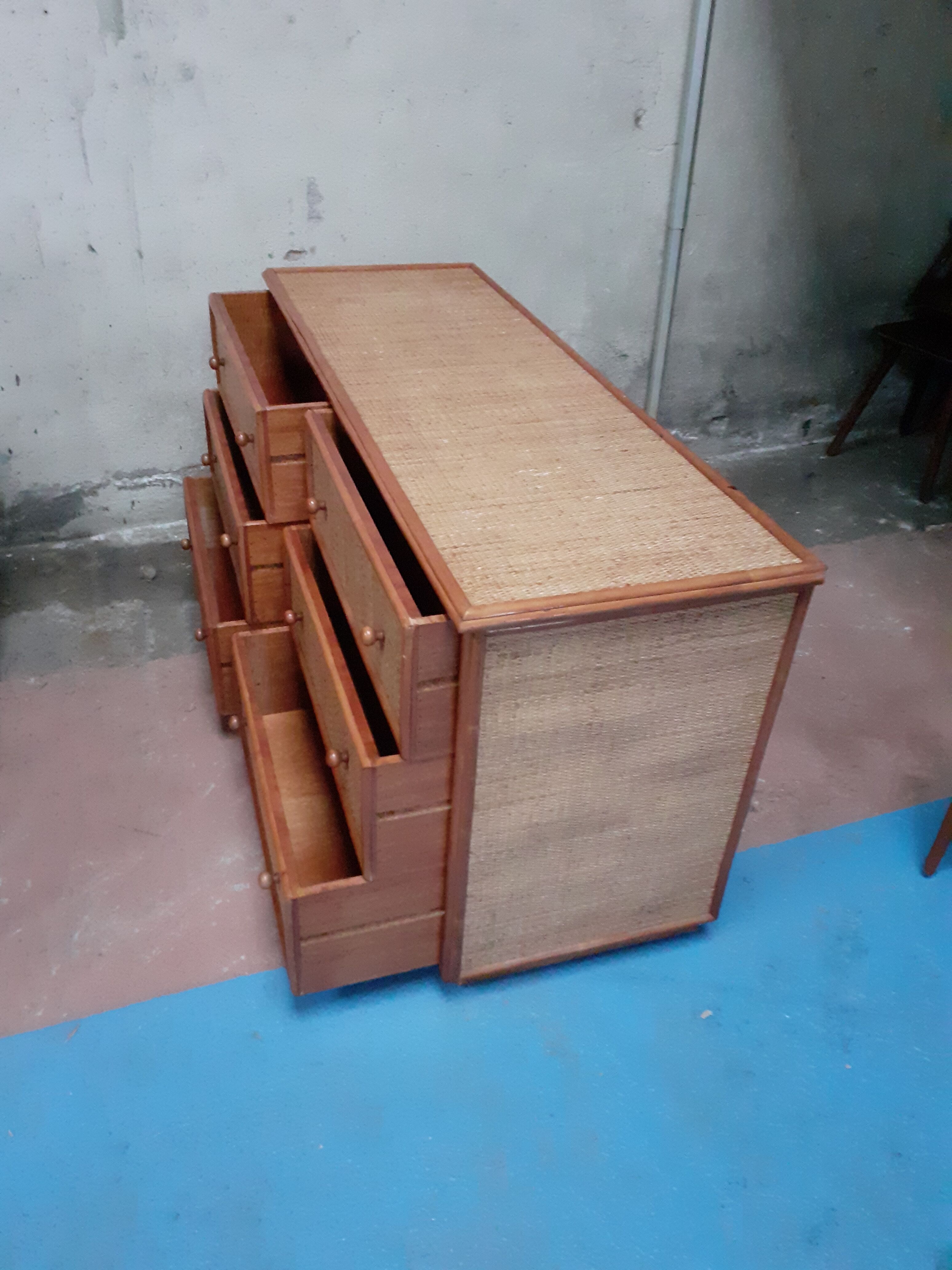Wicker chest of drawers and vintage rattan