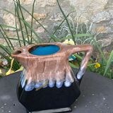 Decanter pitcher in blue and beige glazed ceramic vintage