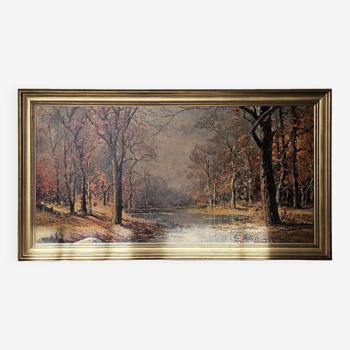 Huile sur toile d'un paysage d'automne - Reproduction de Robert Wood