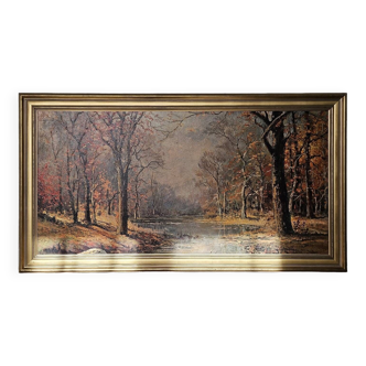 Huile sur toile d'un paysage d'automne - Reproduction de Robert Wood