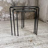 1950s metal and glass nesting coffee tables