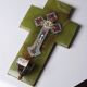Vintage wall-mounted holy water font in onyx and cloisonné enamel, Italy, 1960s-1970s.