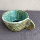 Stoneware bowl with handles, signed handmade ceramic.