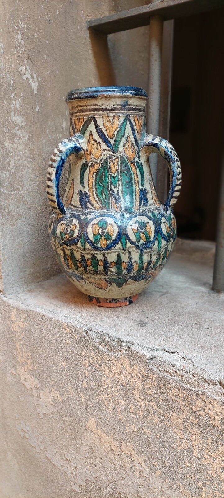 Antique painted glazed earthenware jar FEZ Morocco 19th century