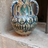 Antique painted glazed earthenware jar FEZ Morocco 19th century