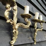 Petite pair of vintage French bronze brass mix 2 arm wall lights sconces revamp rewire