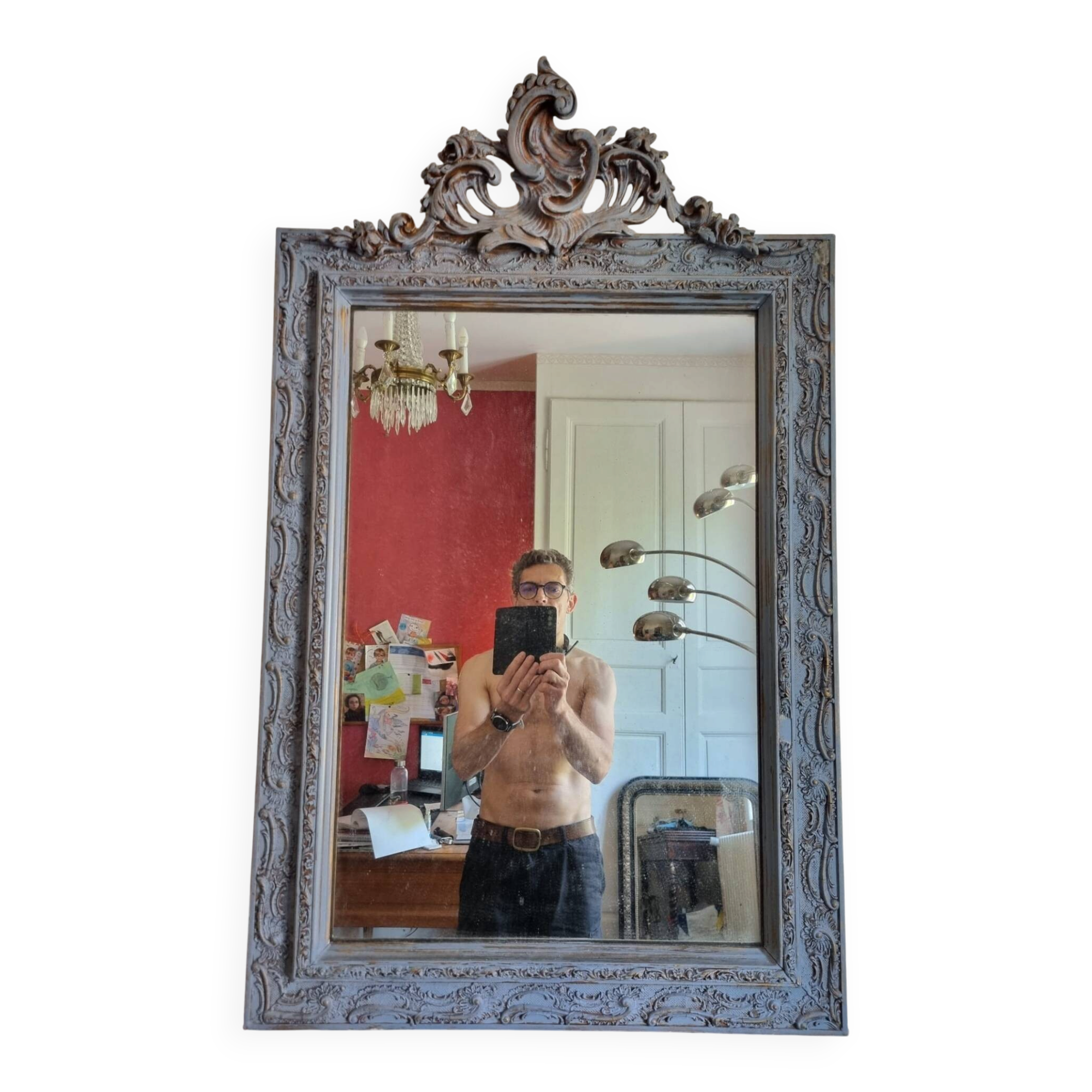 Miroir ancien fronton coquille