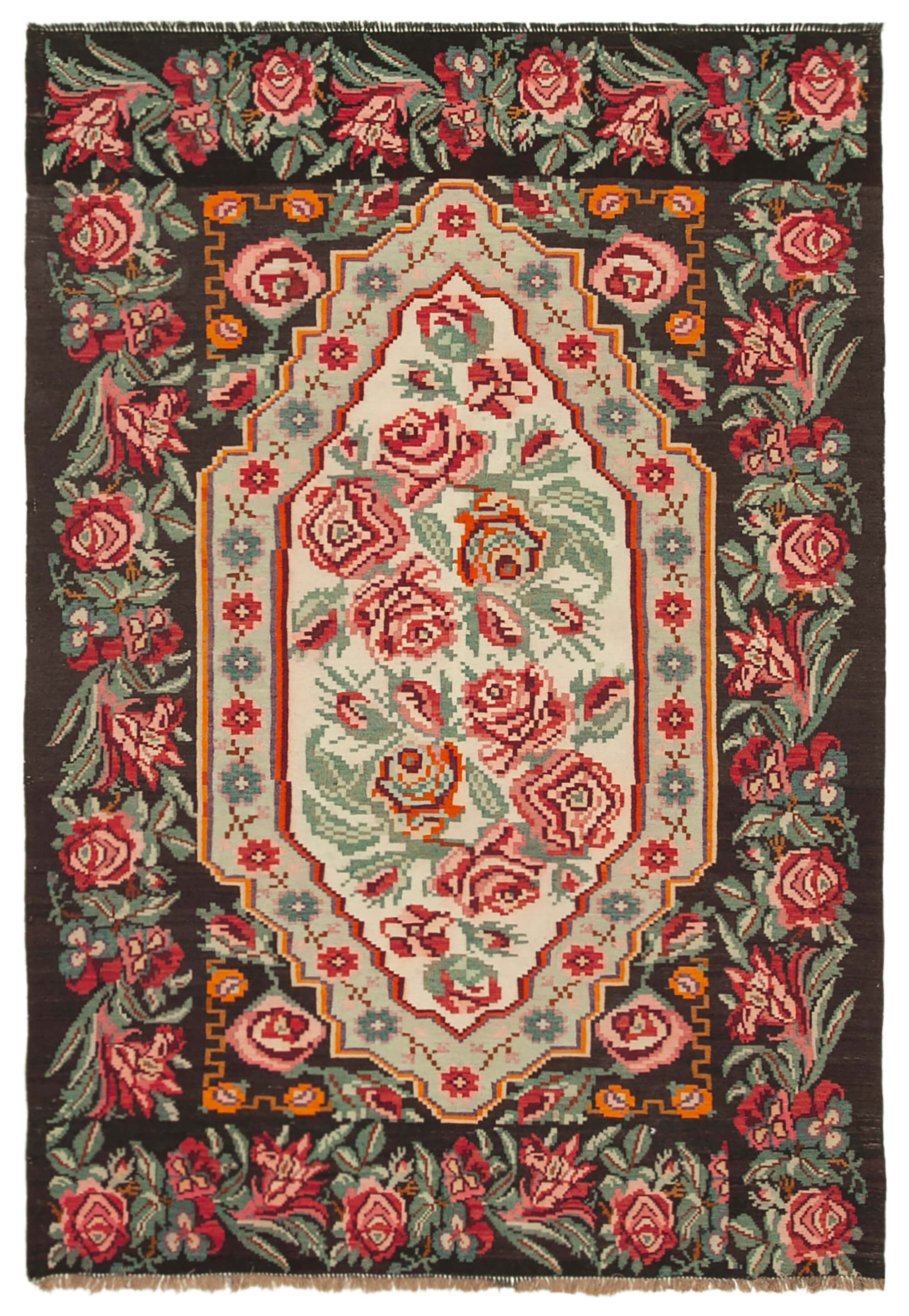 Hand-Knotted Vintage Bessarabian Black Kilim 183 cm x 274 cm - 22170