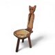 Chaises tripodes brutalistes en cuir de vache pour chat / étiquetées fabriquées en Espagne, dossier pliable, années 1960