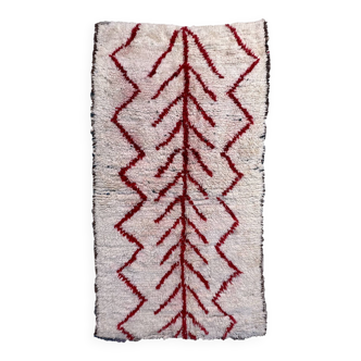 Azilal white and red Moroccan rug - 218 x 120 cm