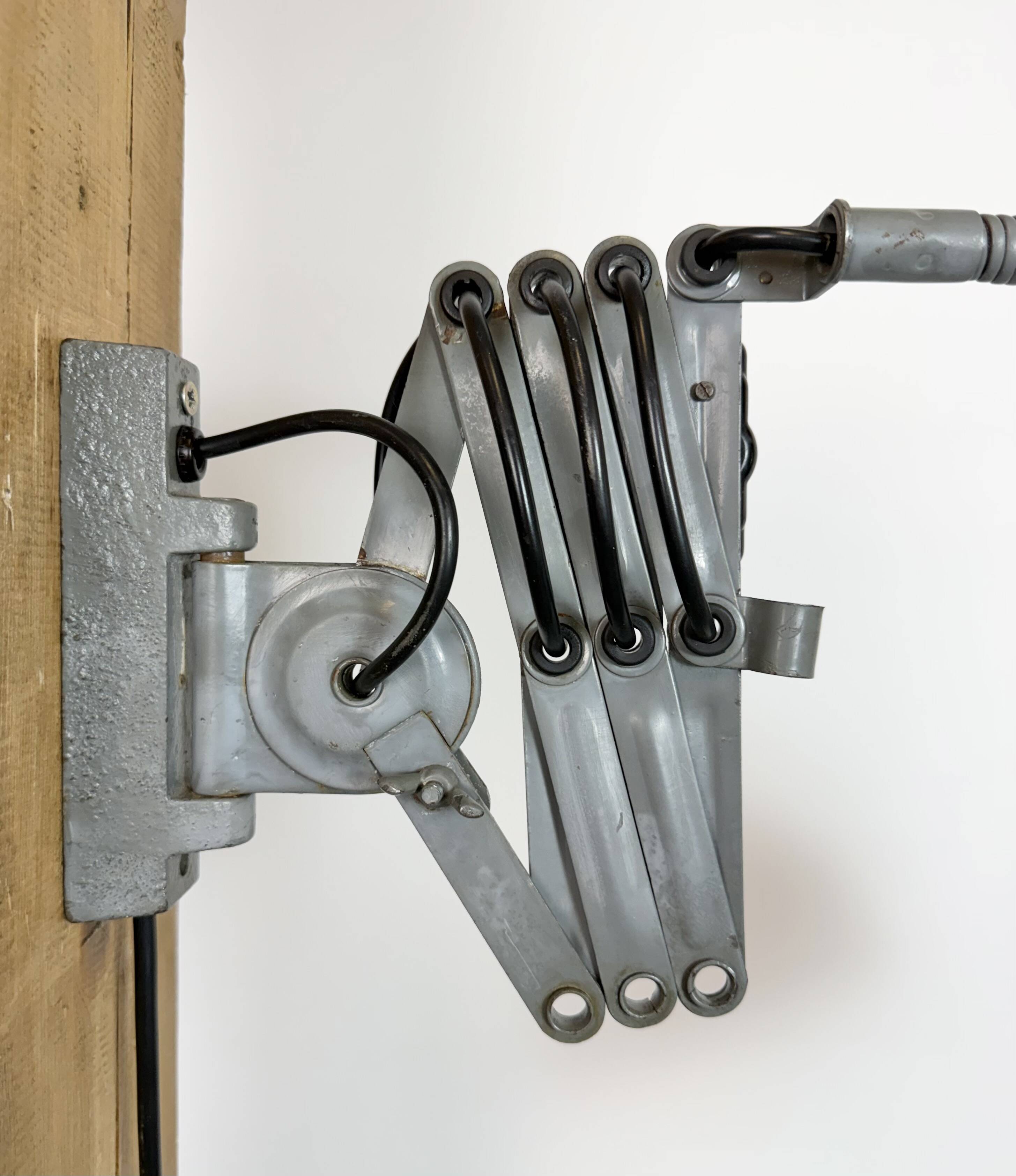 Grey Industrial Gooseneck Scissor Wall Lamp from Elektroinstala, 1960s
