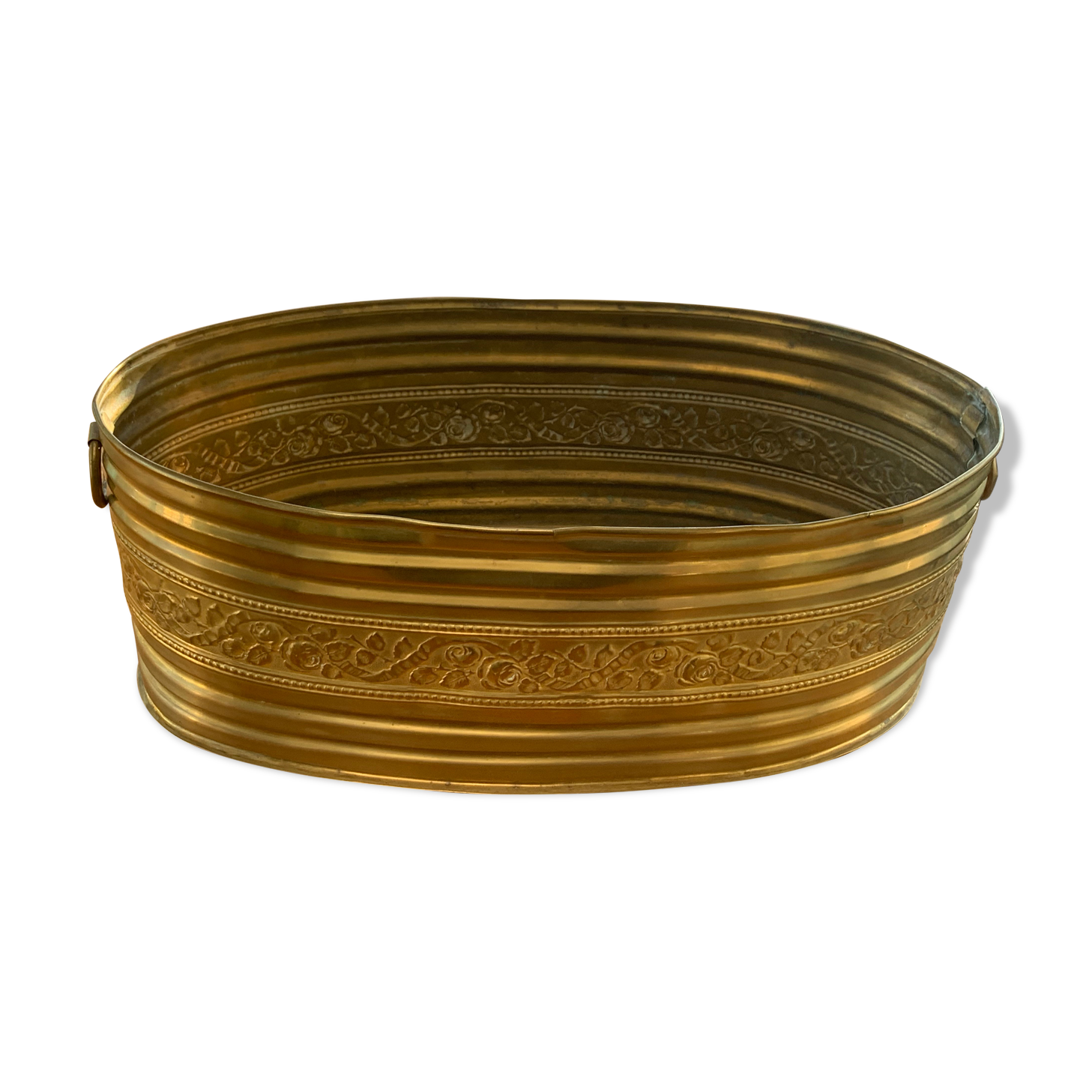 Copper centerpiece, art deco planter floral pattern