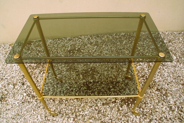 Ancienne desserte en laiton, et plateau en verre fumé  Style Louis XVI.