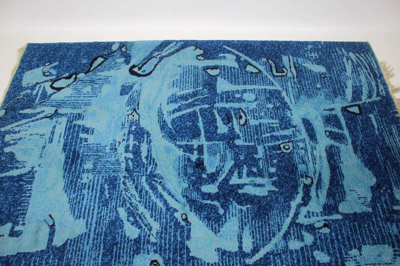 Beautiful handmade art abstract design wool carpet in style of Kybal, 1960s