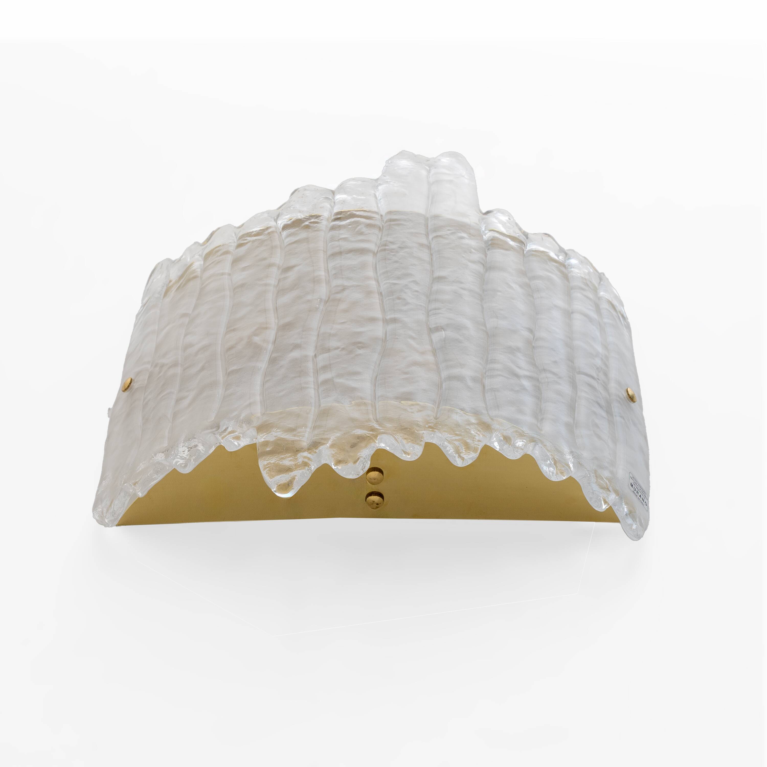 Pair of Modern Italian Murano Glass and Brass glacier Wall Sconces
