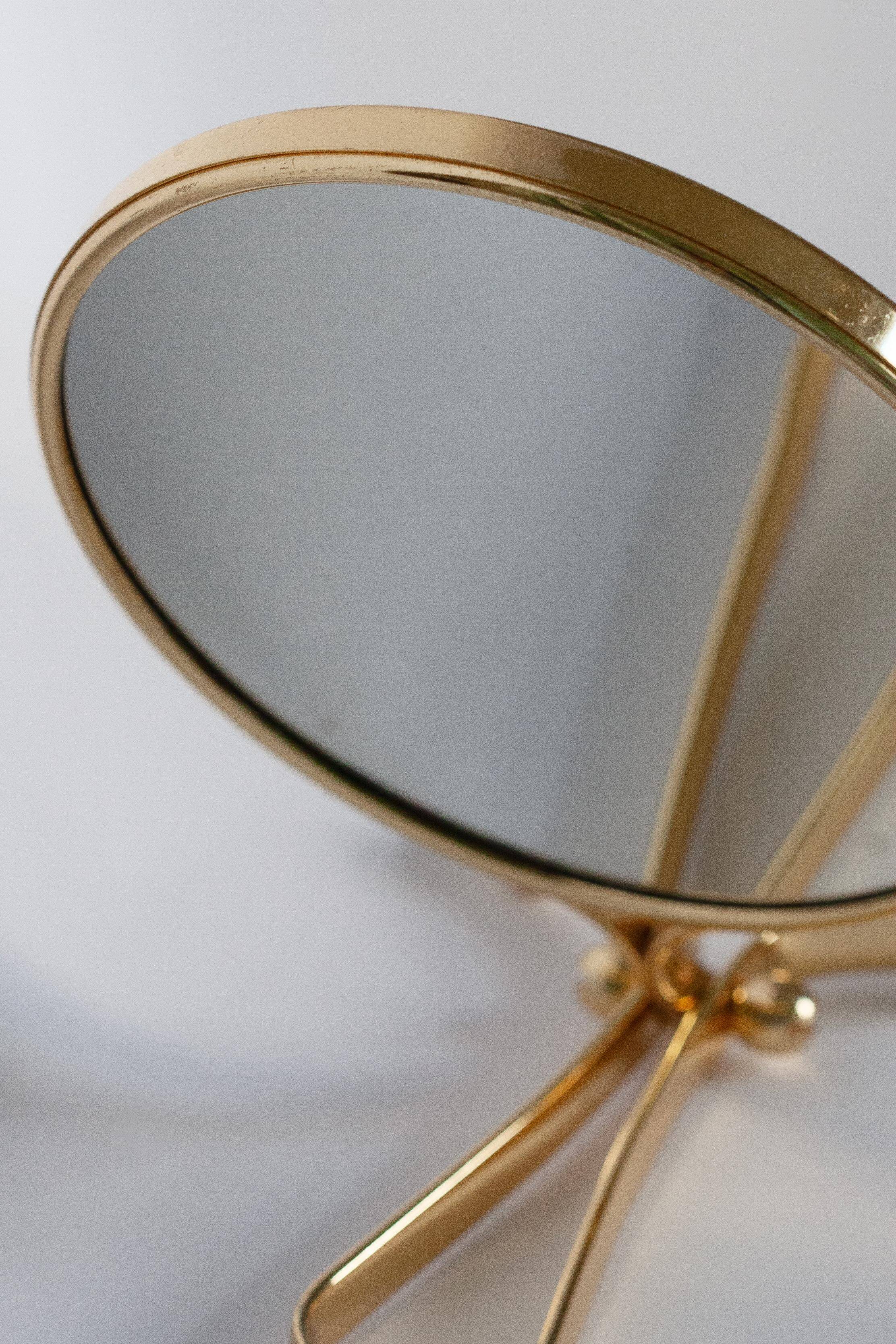 Decorative gold table mirror mid-century with metal frame, Italy, 1960s