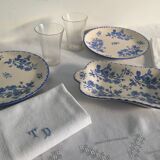 6 assiettes plates, décor bleu
