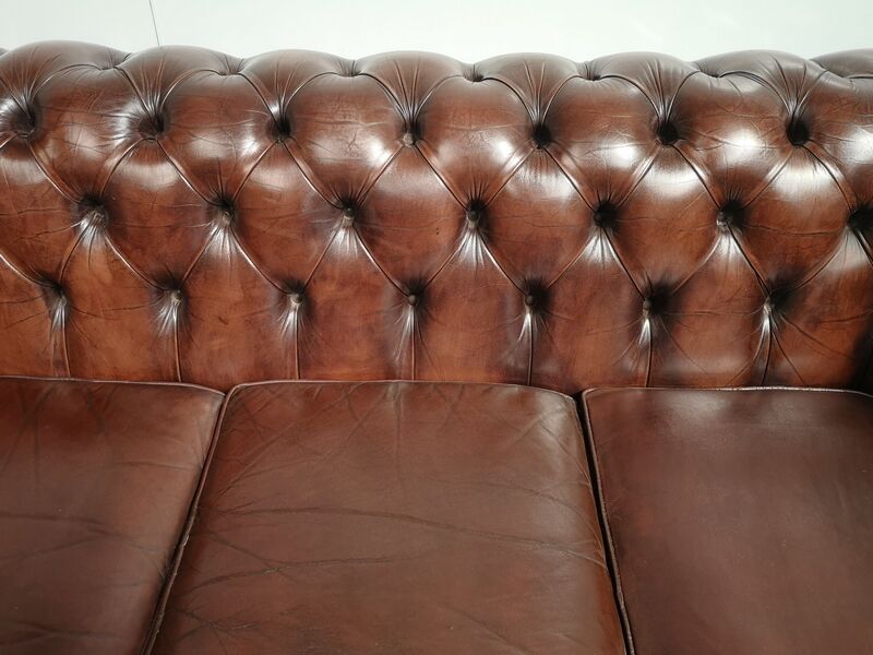 Sofa chesterfield brown leather three seater English