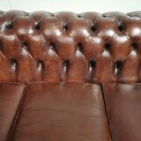 Sofa chesterfield brown leather three seater English
