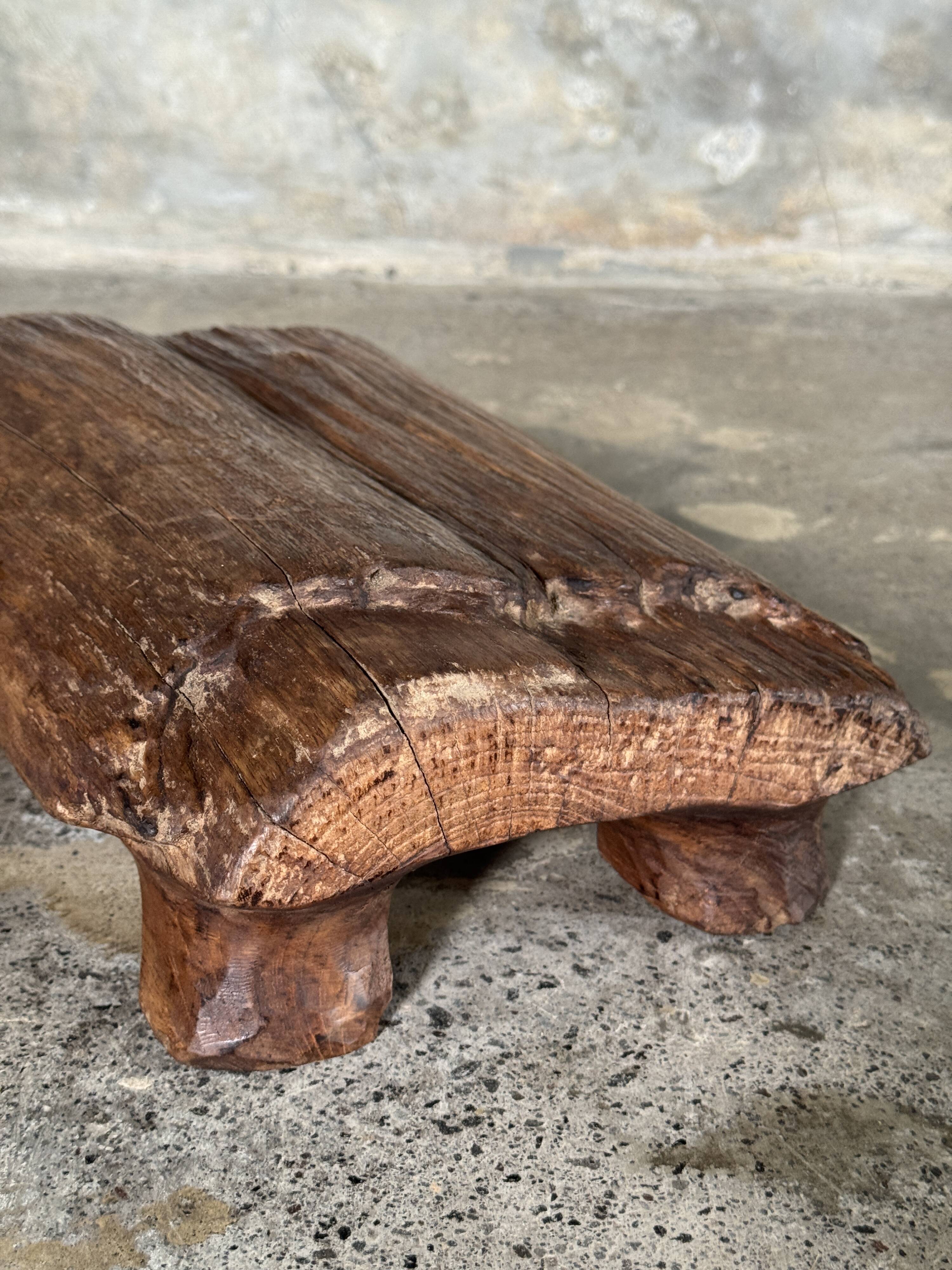 Small stool, footrest in organic blond teak monoxyle wabi-sabi L22