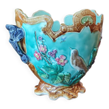 Old Cache Pot Barbotine Decor Warbler Bird Flowers Onnaing