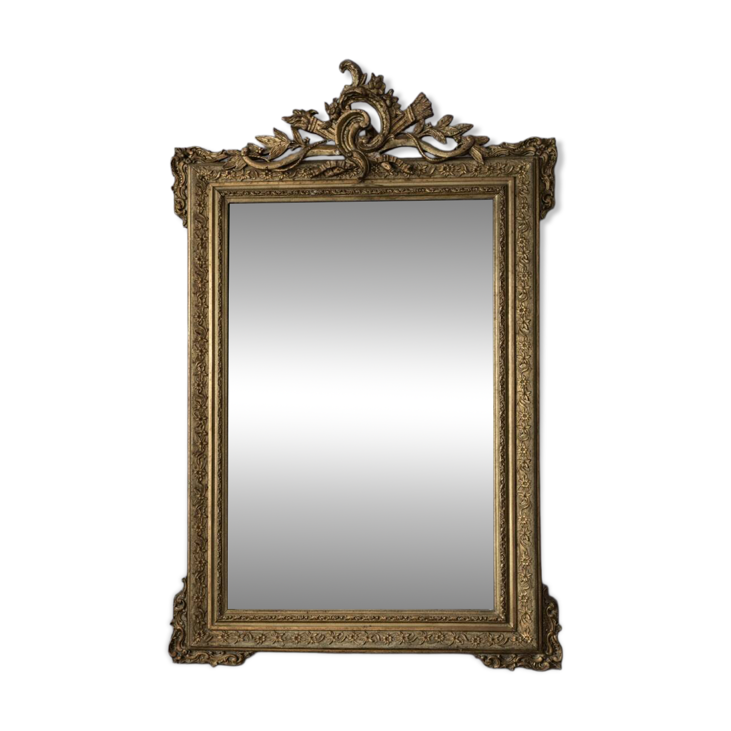 Antique gilded mirror with sculpted pediment – Napoléon III period – 19th century