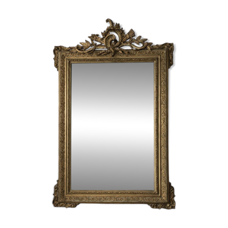 Antique gilded mirror with sculpted pediment – Napoléon III period – 19th century