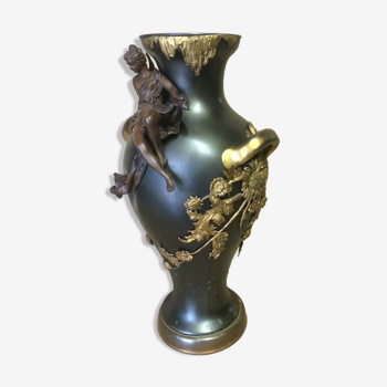 Vase art nouveau en métal patiné et doré époque 1880 1900