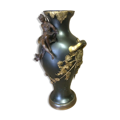 Vase art nouveau en métal patiné et doré époque 1880 1900
