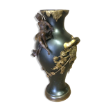 Large Art Nouveau vase in patinated and gilded metal period 1880 1900