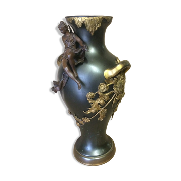 Large Art Nouveau vase in patinated and gilded metal period 1880 1900