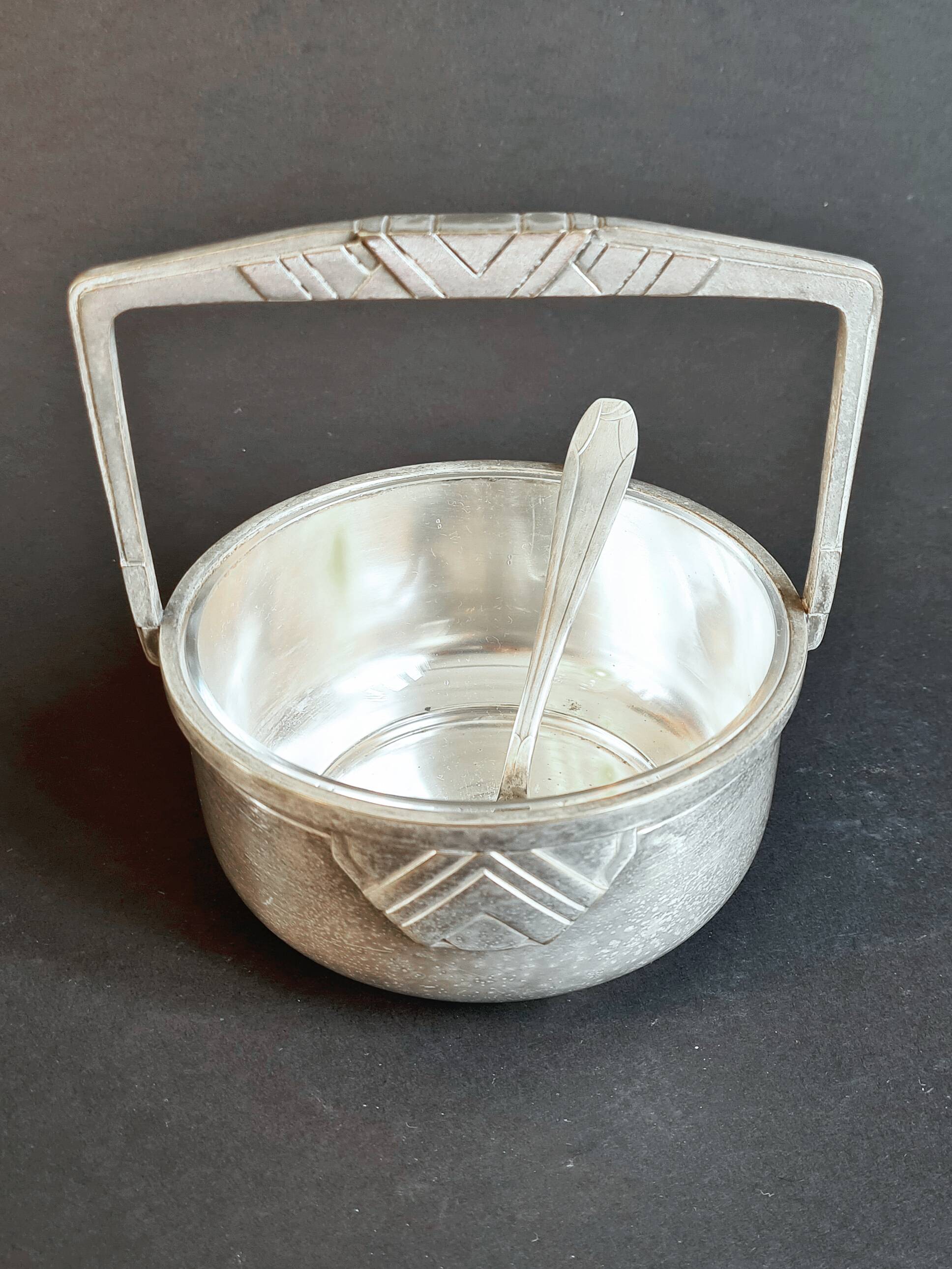 Art Deco silver-plated ice bucket + cocktail spoon