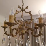 Lustre 5 branches en bronze et cristal