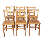 6 bistro chairs, blond wood, typical Luterma brand, 1950s-60s