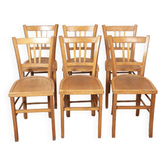 6 bistro chairs, blond wood, typical Luterma brand, 1950s-60s