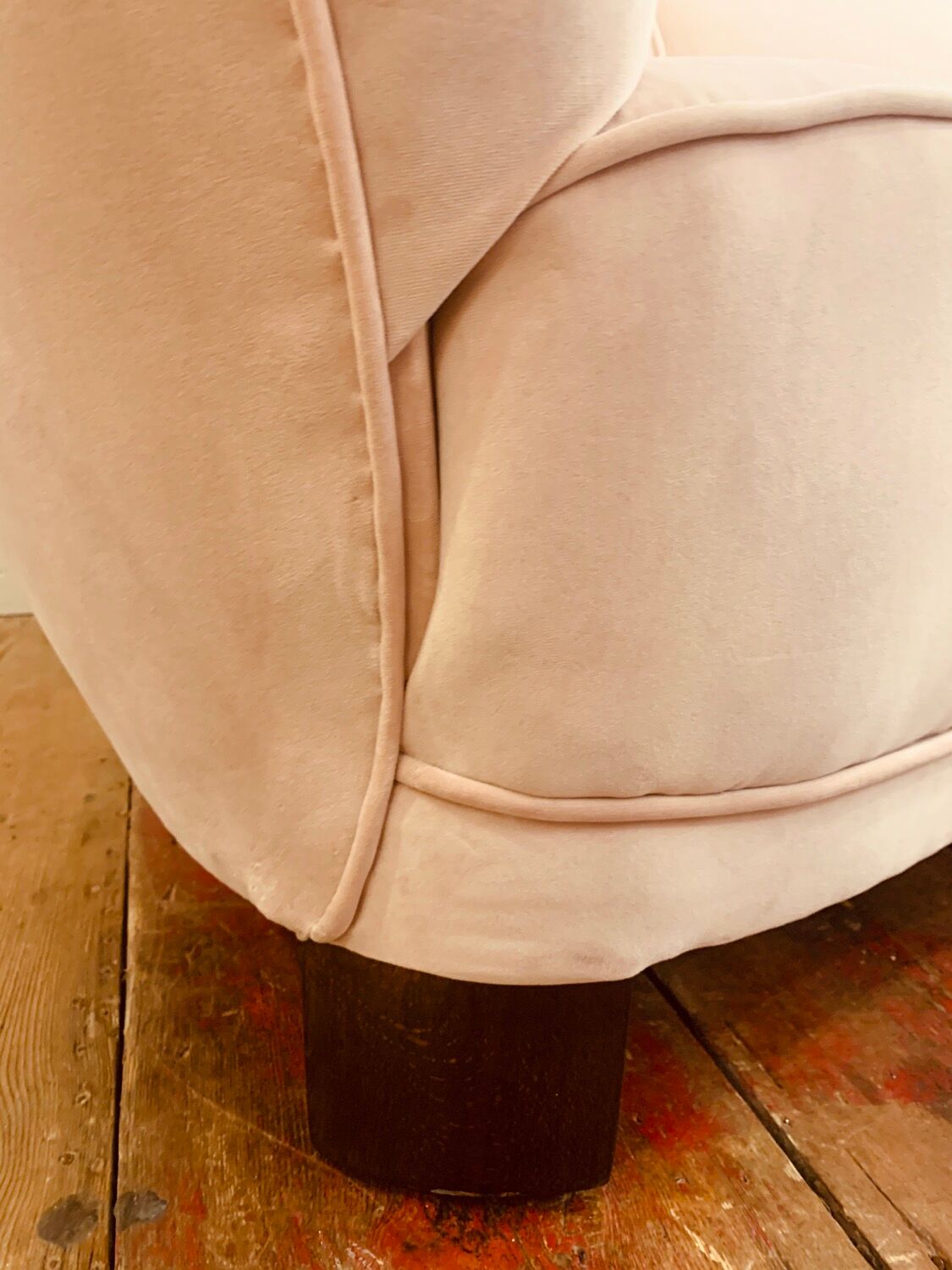 1940s Danish Banana Shaped Scalloped Sofa in Blush Pink