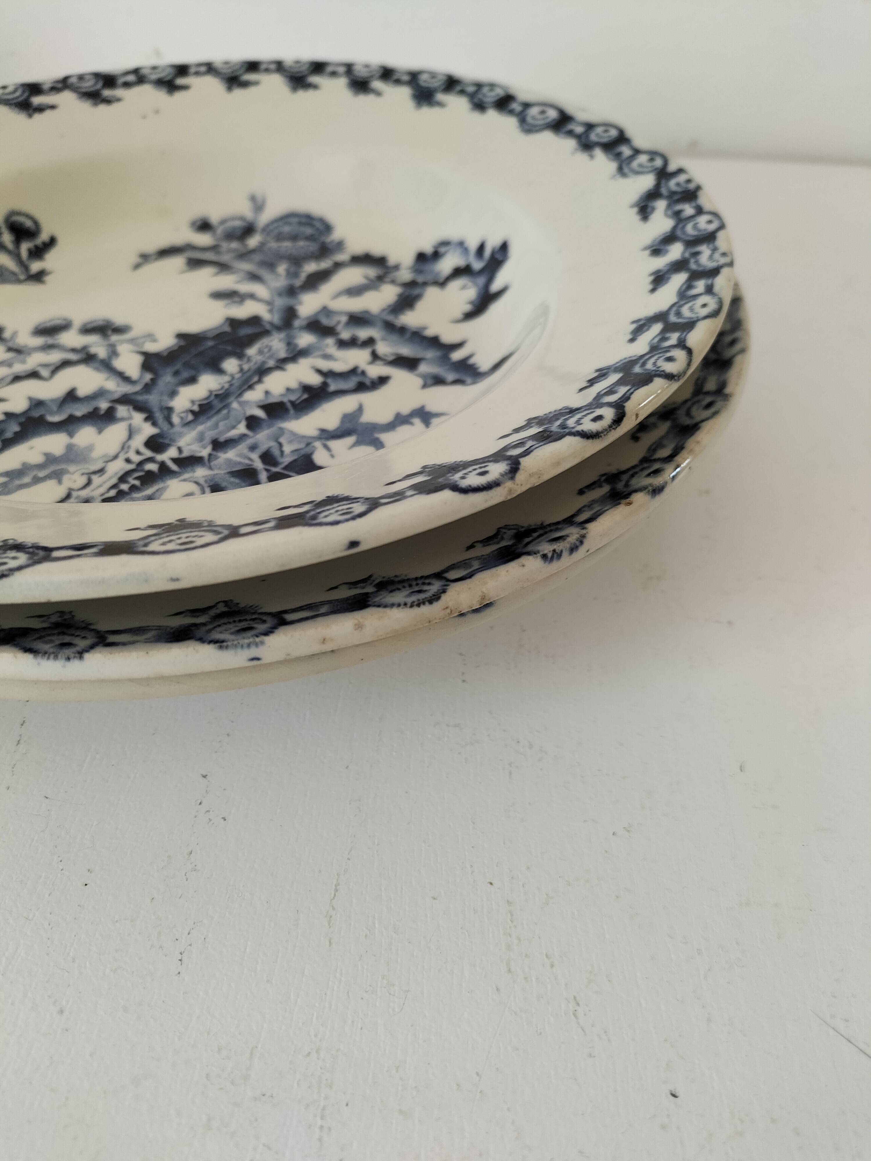 Trio of Gien soup plates – Chardon model in navy blue