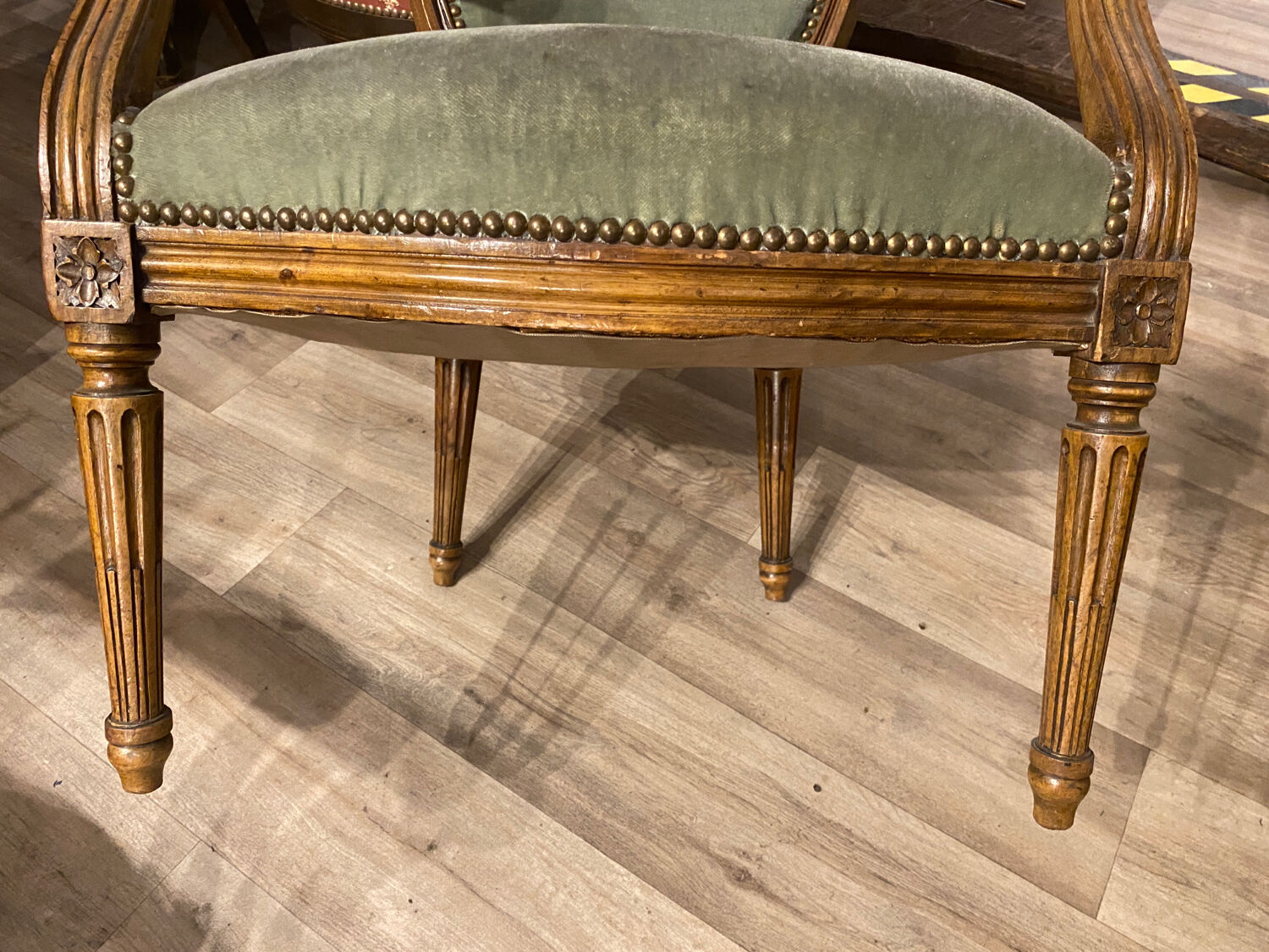 Pair of Louis XVI style medallion armchairs