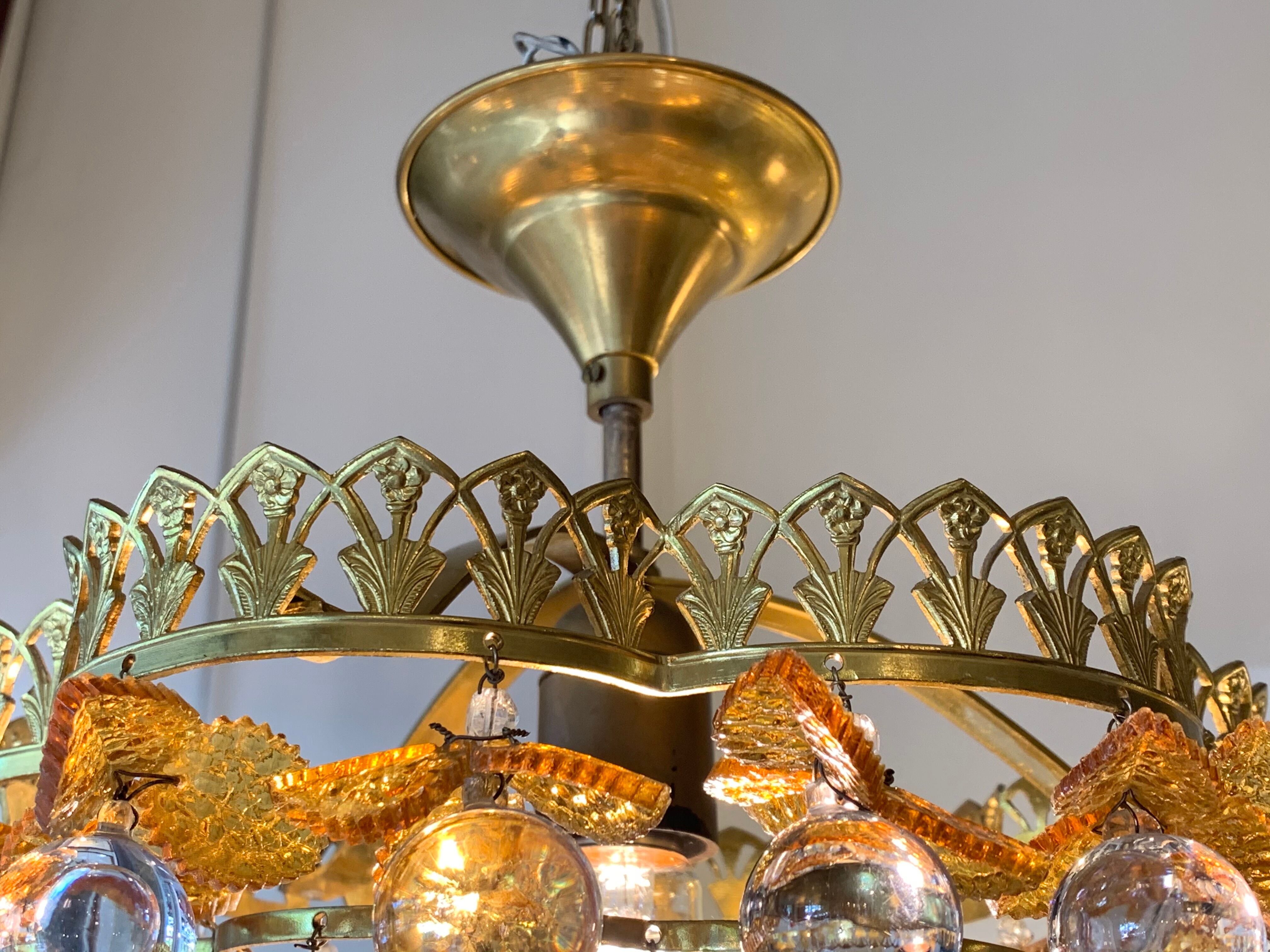 Murano ceiling light yellow flowers and glass balls 1970