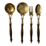 Couverts de service authentiques en laiton et bois