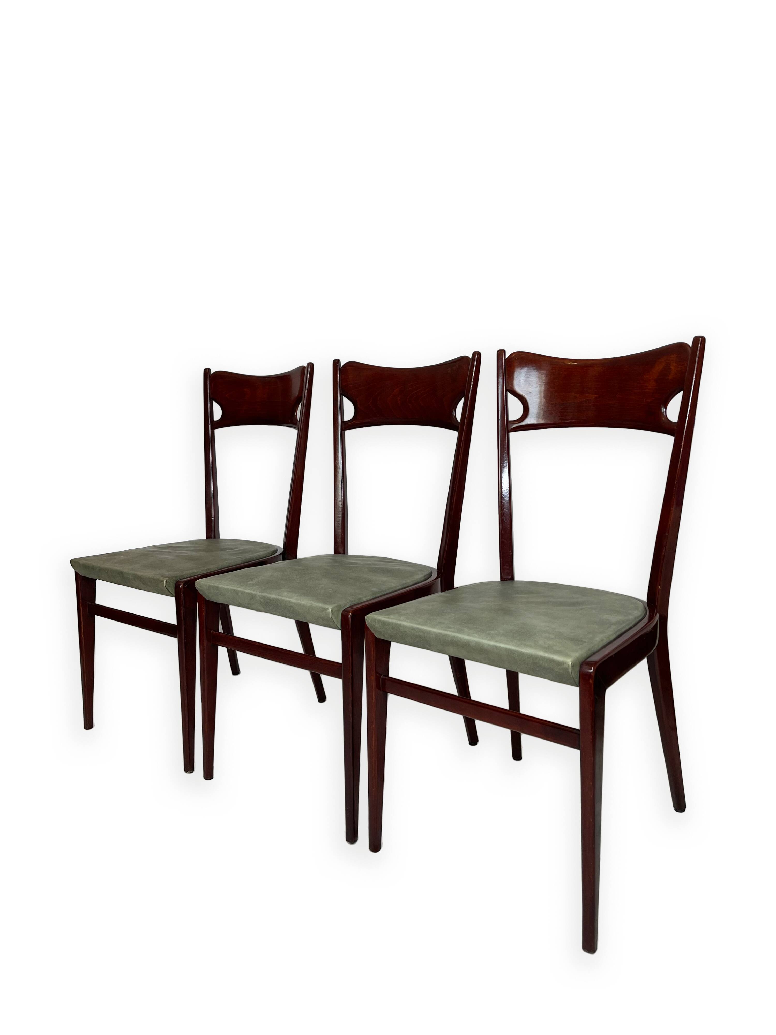 Chaises de salle à manger en bois de hêtre aux tons verts, années 1950