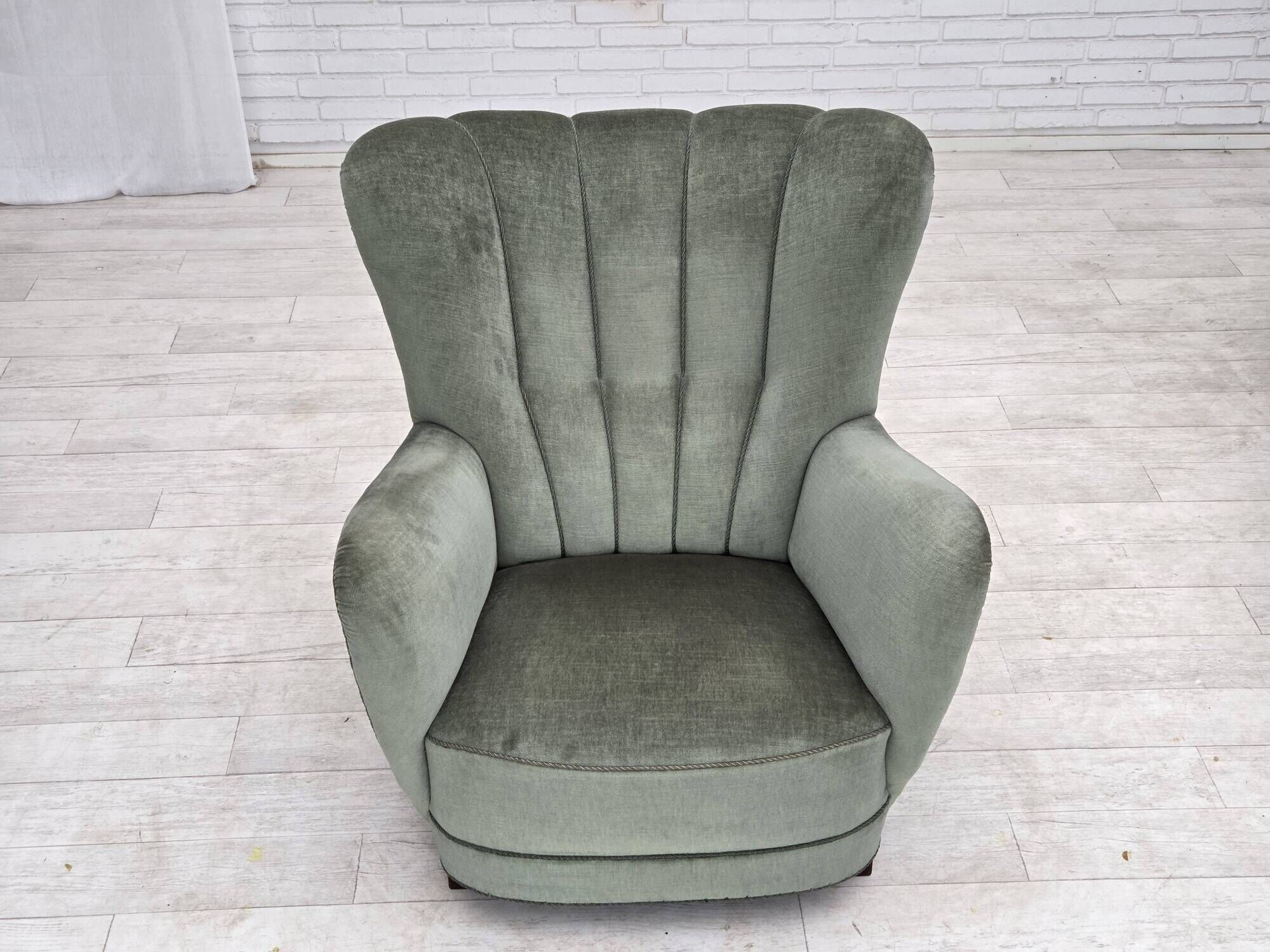 1960s, Danish highback relax chair, furniture velour, ash wood.