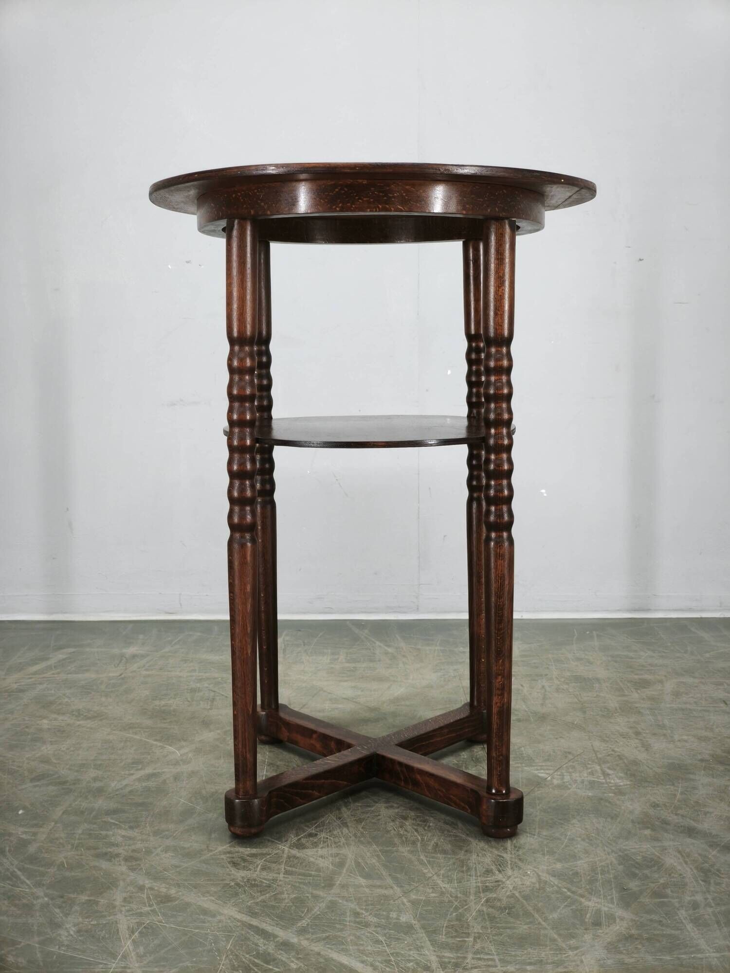 1920s Czech Art Deco Oval Beech Side Table with Lower Shelf