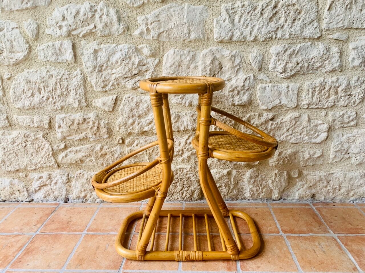 Vintage bamboo and rattan plant holder, circa 70's
