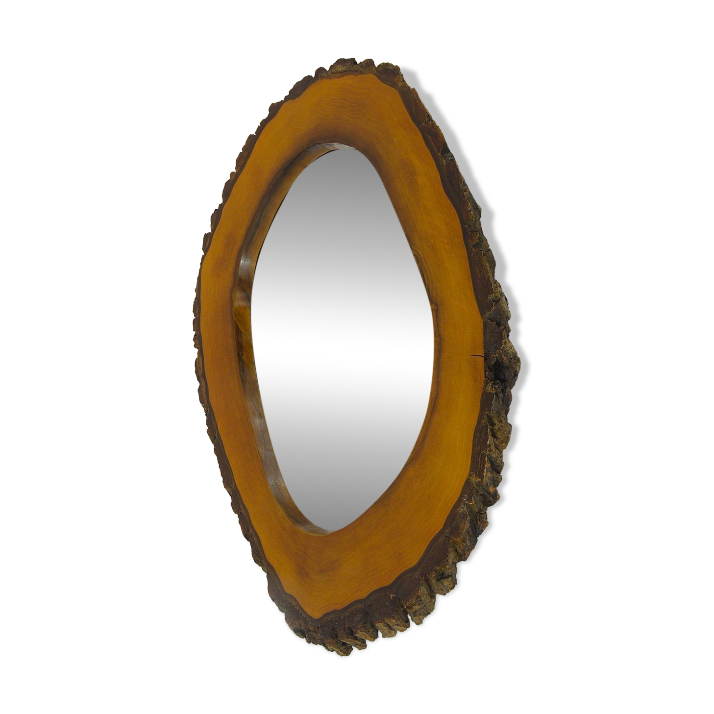 Wall mirror tree trunk in walnut, Carl Aubock modernist style, Austria, 1950s.