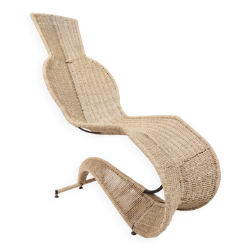 Tom Dixon Bolide rocking chaise in steel and woven seagrass – London, 1991