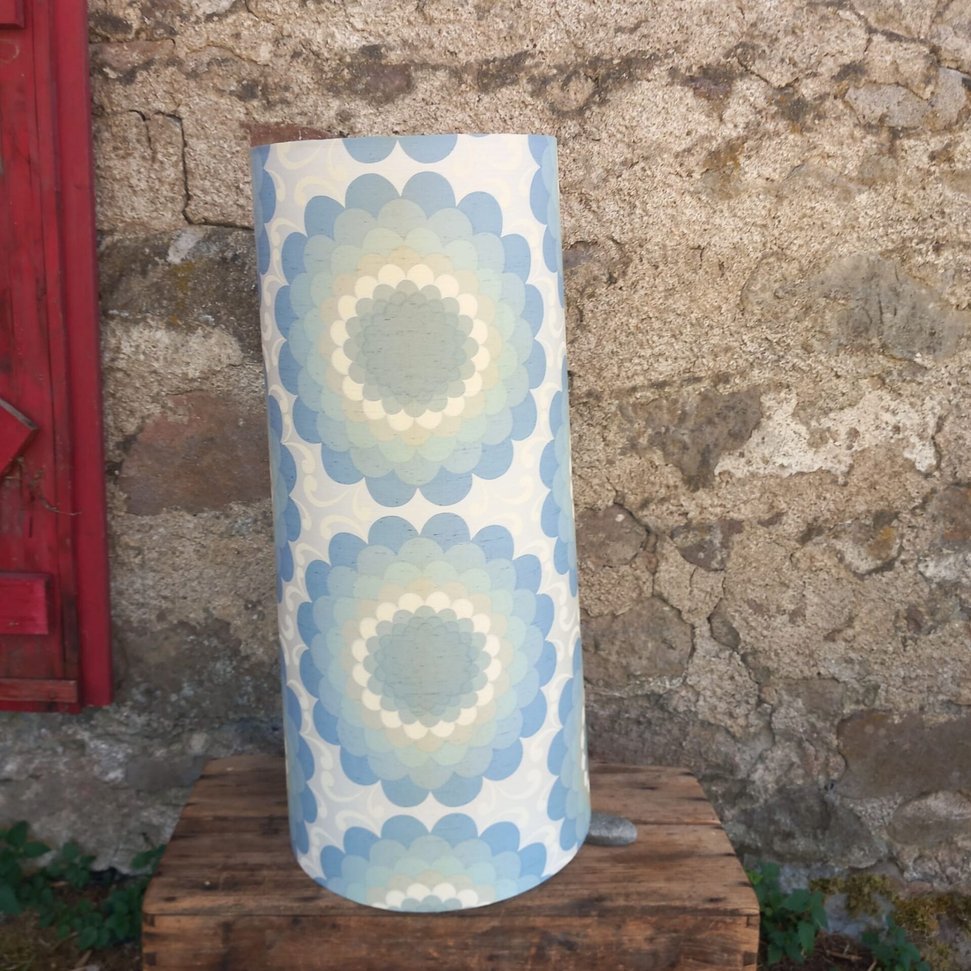 Vintage lampenkap, blauw, Bloemmotief.