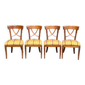 4 Matignon chairs by René Trotel in solid cherry wood and yellow fabric from the 1960s.